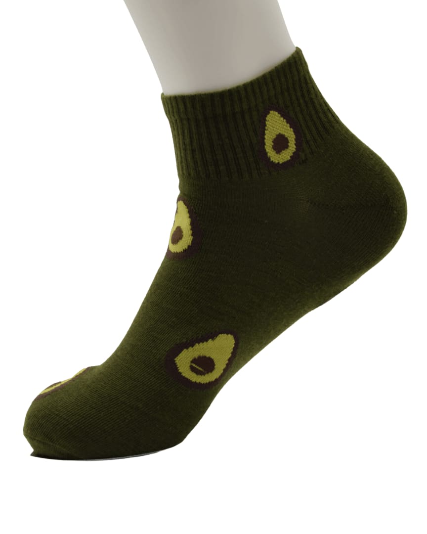 Green Ankle Socks with Fun Avocado Pattern