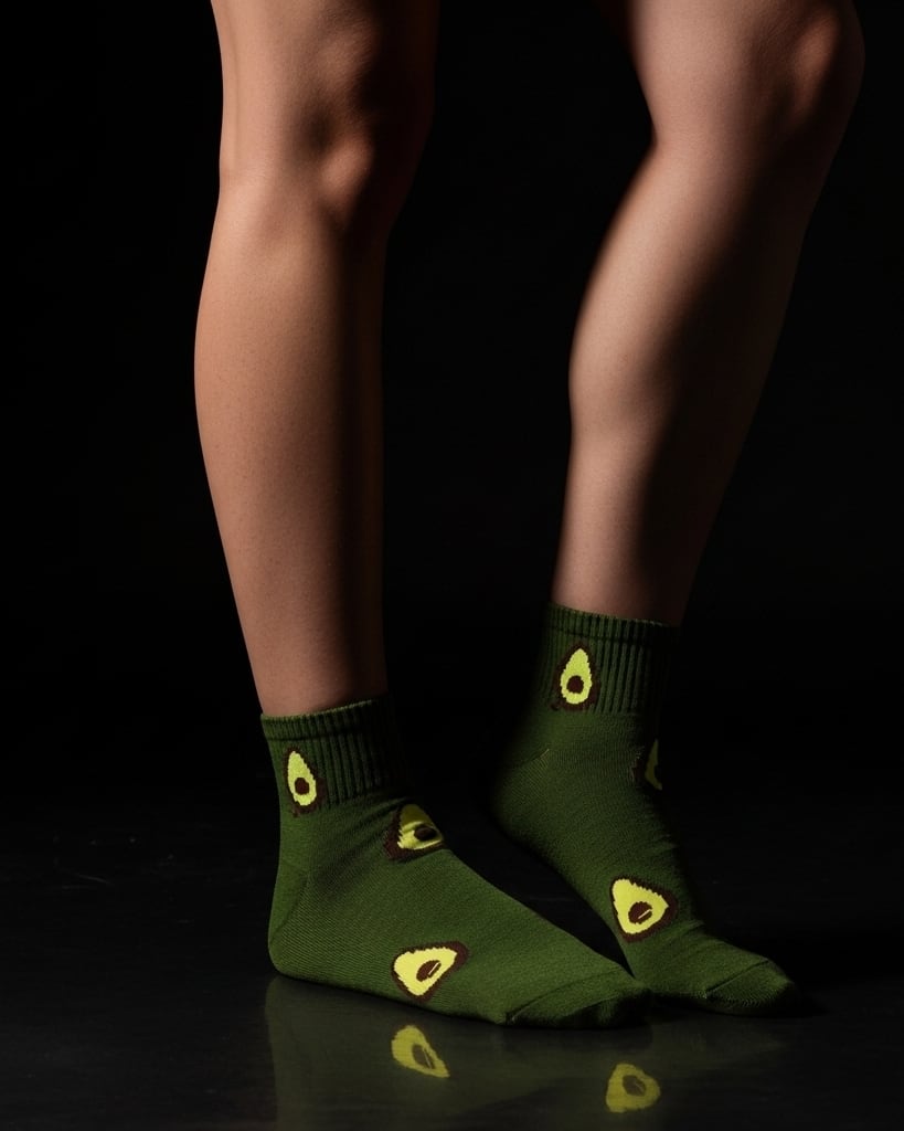 Green Ankle Socks with Fun Avocado Pattern thumbnail 1