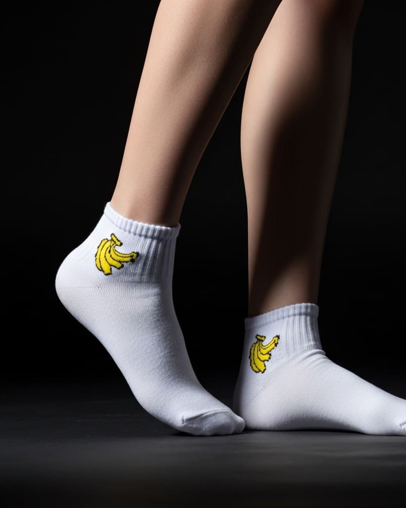 White Ankle Socks with Banana Embroidery – Fun & Casual Style thumbnail 3