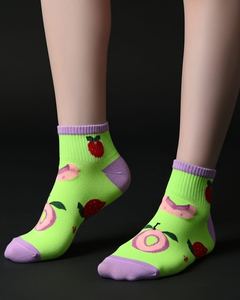 Colorful Fruit Design Ankle Socks – Green & Purple thumbnail 4