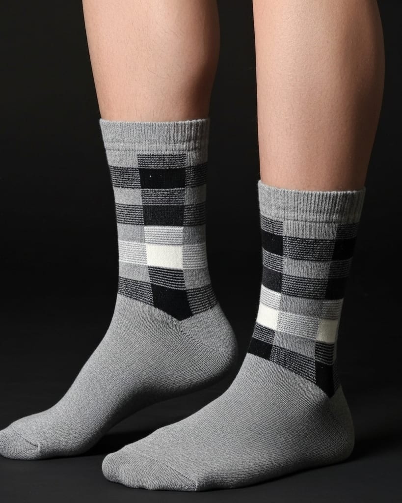 Classic Checkered Crew Socks – Grey & Black thumbnail 4