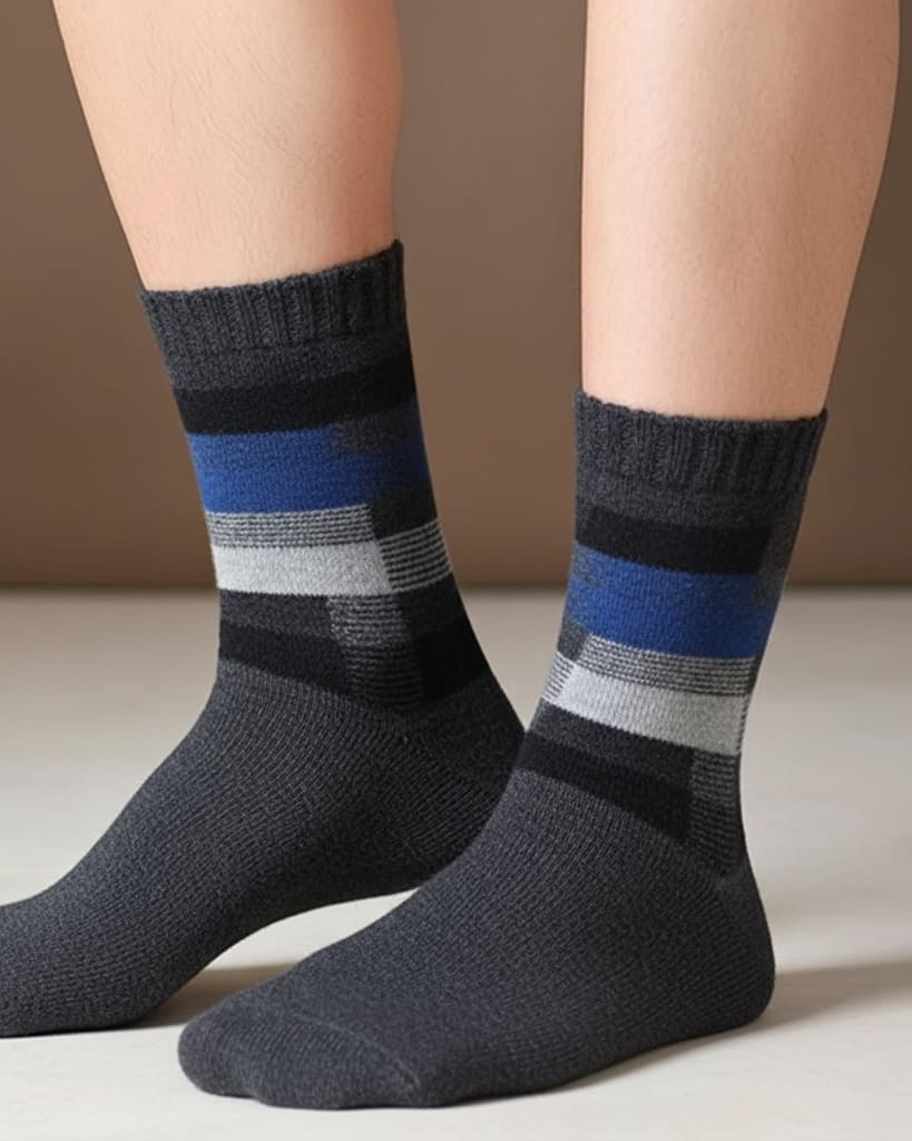 Men’s Winter Woolen Socks – Black & Grey Checkered Pattern thumbnail 2