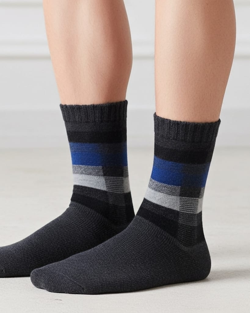 Men’s Winter Woolen Socks – Black & Grey Checkered Pattern thumbnail 3