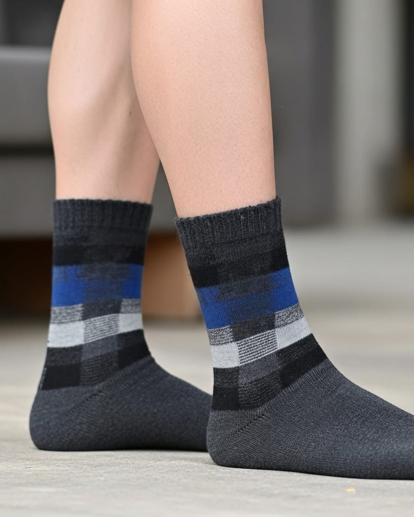 Men’s Winter Woolen Socks – Black & Grey Checkered Pattern thumbnail 4