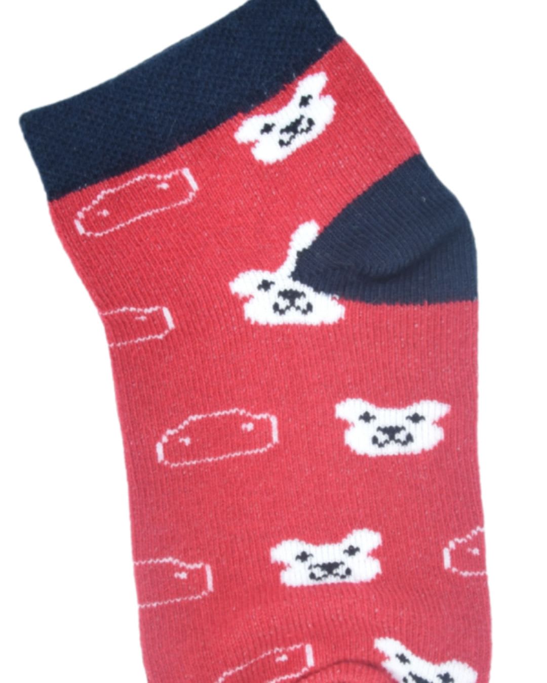 Kids Cute Bear Pattern Ankle Socks – Red | Soft Cotton Comfort thumbnail 4