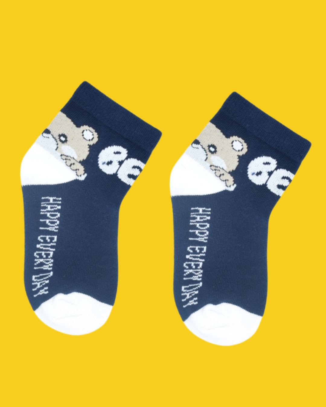 Kids Teddy Bear Ankle Socks – Navy Blue & White | Happy Everyday Design