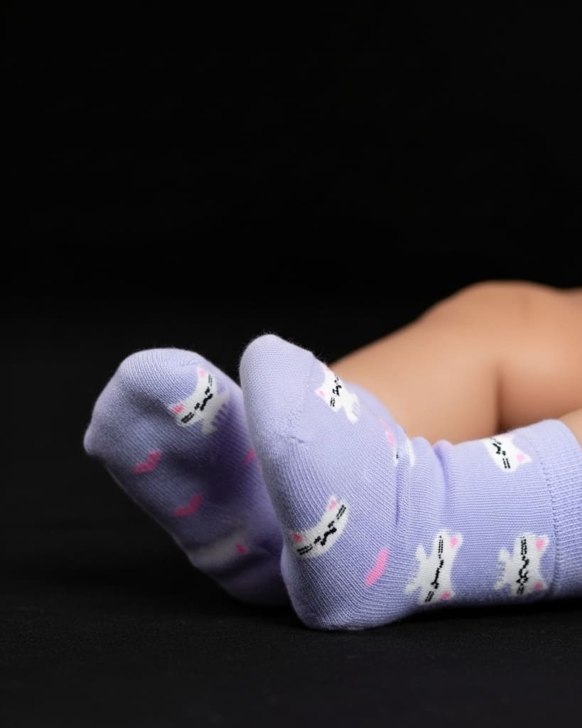 Cute Purple Kitty Ankle Socks for Kids thumbnail 4