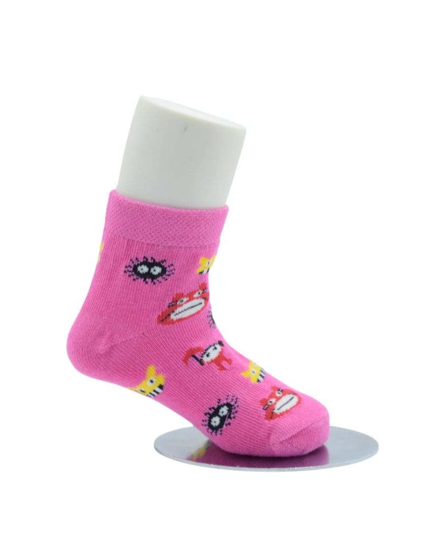 Bright Pink Cartoon Baby Crew Socks – Fun Character Print