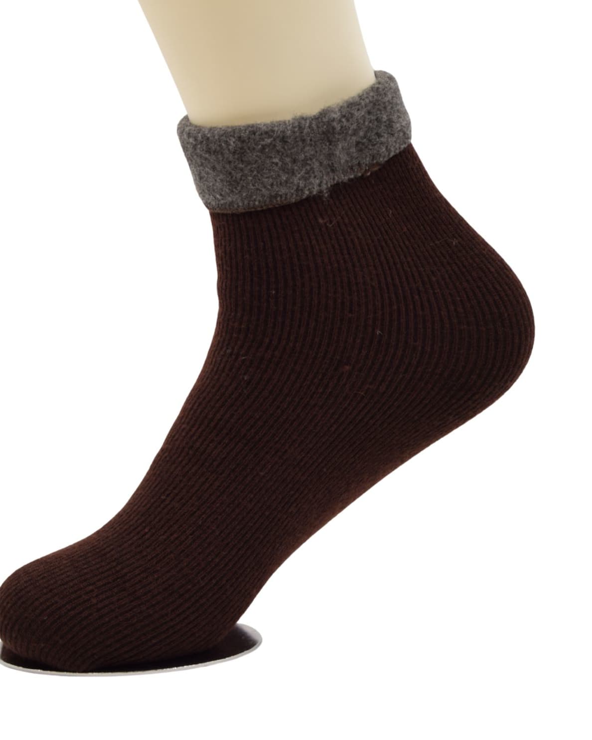 Brown & Orange Women Winter Home Socks with White Fur Cuff – Warm Cozy Indoor Socks thumbnail 3