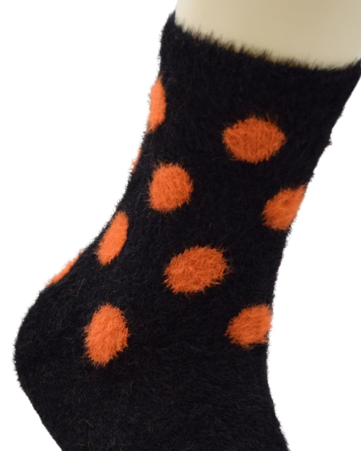 Brown & Orange Women Winter Home Socks with White Fur Cuff – Warm Cozy Indoor Socks thumbnail 4