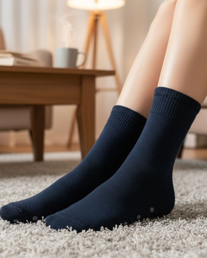 Navy Blue Anti-Slip Socks | Soft Cotton Grip Socks for Home, Yoga & Daily Wear thumbnail 2