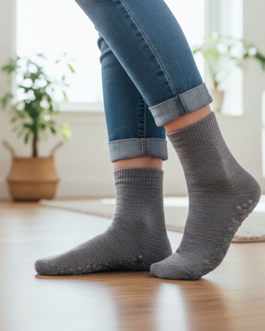 Grey Anti-Slip Socks | Soft Cotton Grip Socks for Home, Yoga & Indoor Wear thumbnail 4