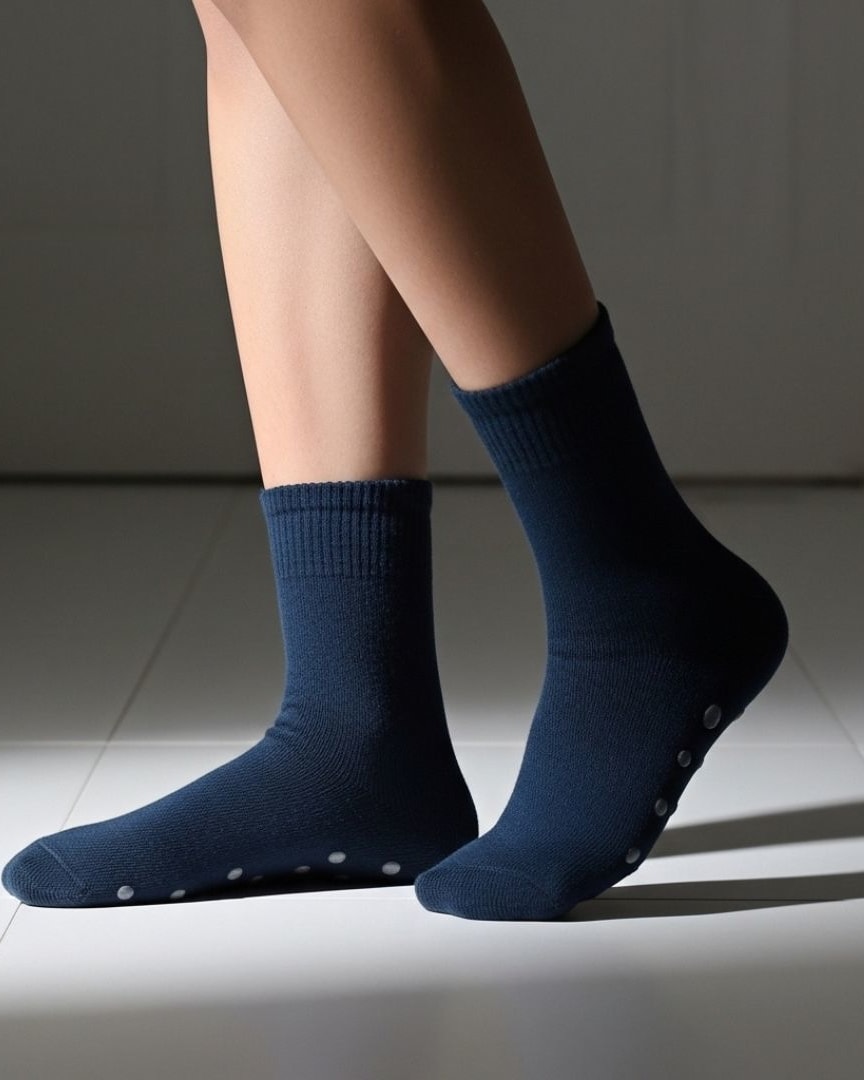 Navy Blue Anti-Slip Socks | Soft Cotton Grip Socks for Home, Yoga & Daily Wear thumbnail 3