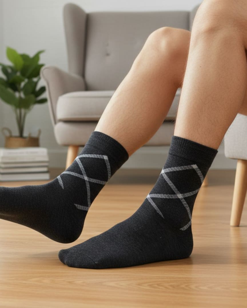 Black Cotton Ankle-Length Socks with Minimal Line Design | Casual Wear thumbnail 2