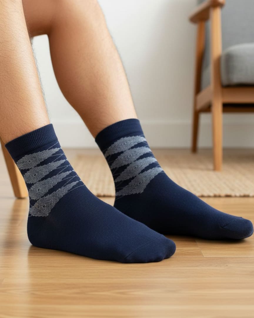 Navy Blue Cotton Ankle-Length Socks with Textured Pattern | Casual Wear thumbnail 2