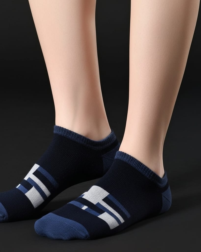 Men’s Low-Cut Casual Ankle Socks – Black & Grey Geometric Pattern thumbnail 3