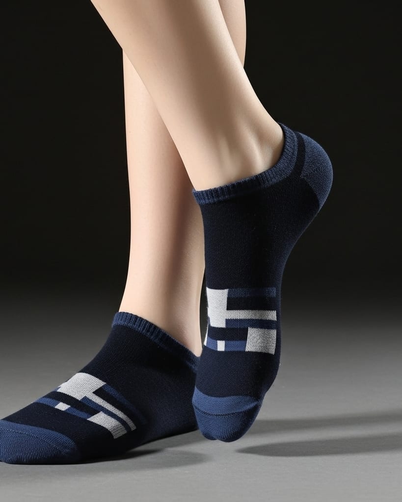Men’s Low-Cut Casual Ankle Socks – Black & Grey Geometric Pattern thumbnail 4