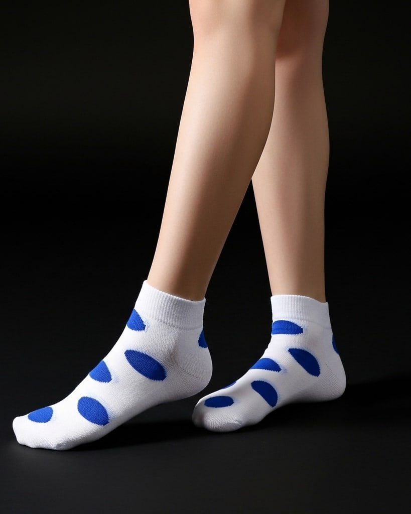 White Ankle Socks with Blue Polka Dots – Fun and Comfy Everyday Style thumbnail 2