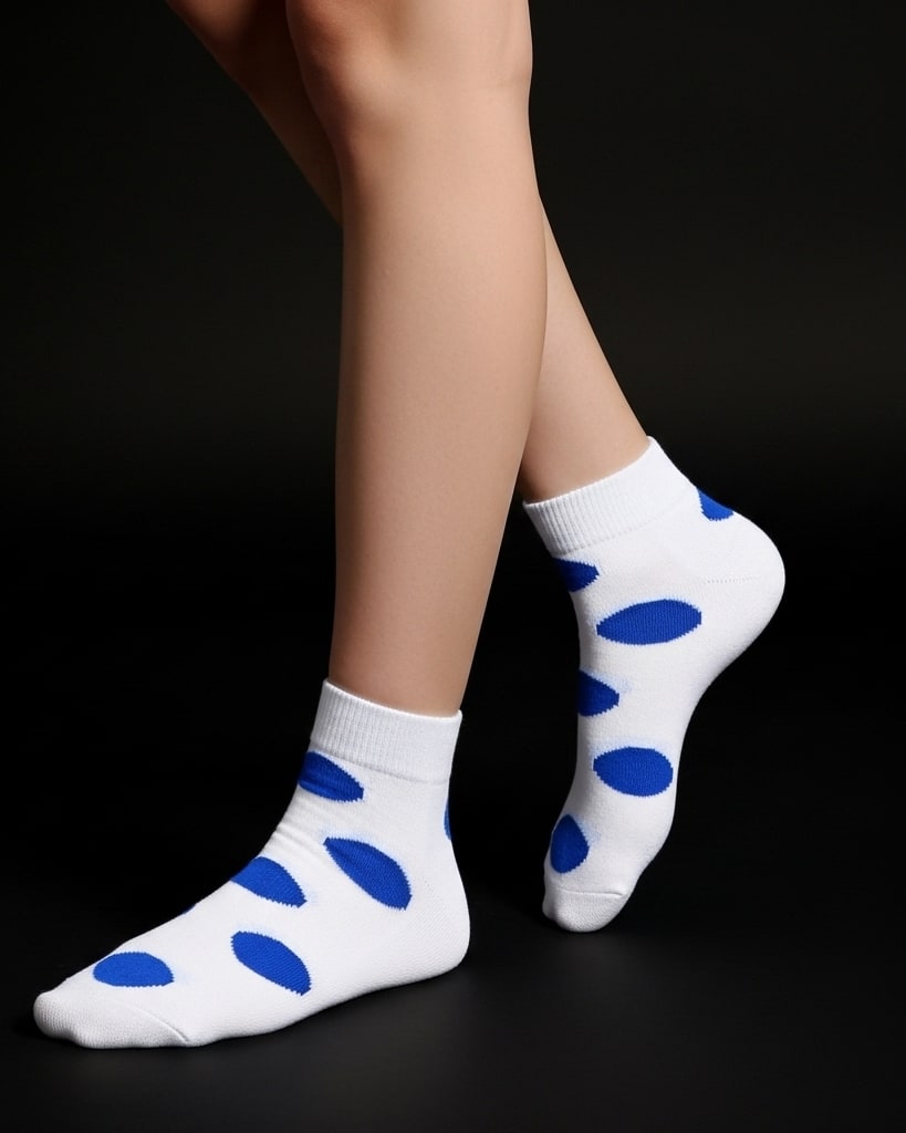 White Ankle Socks with Blue Polka Dots – Fun and Comfy Everyday Style thumbnail 3