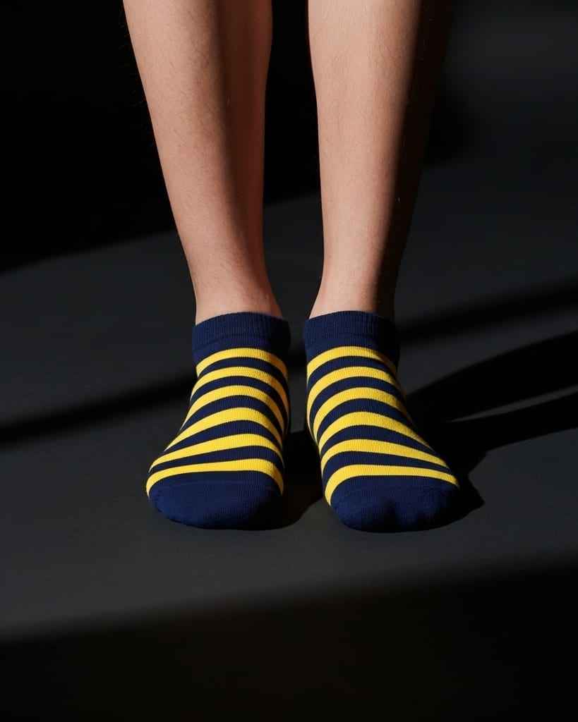Men’s Striped Ankle Socks – Navy Blue & Yellow