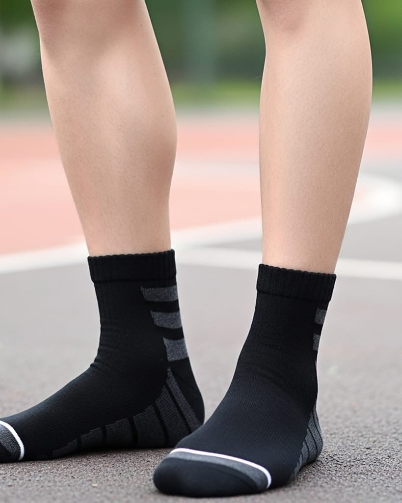 Men’s Ankle-Length Sports Socks – Black with Grey Stripes thumbnail 3