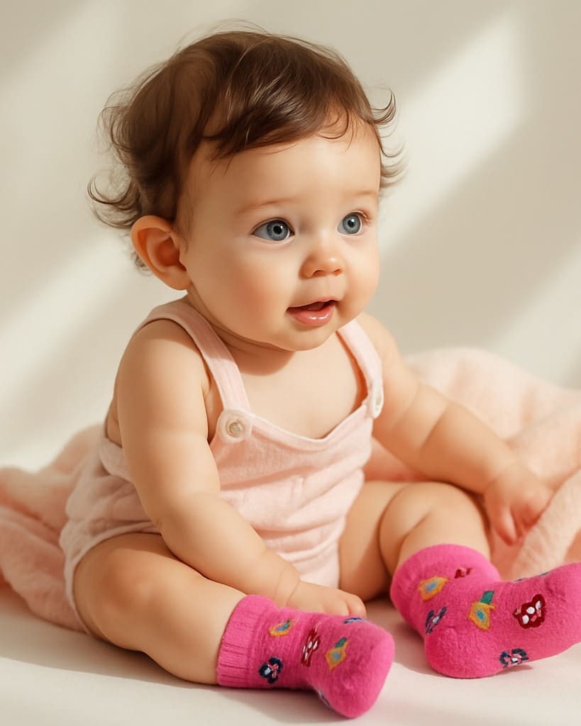 Bright Pink Cartoon Baby Crew Socks – Fun Character Print thumbnail 4