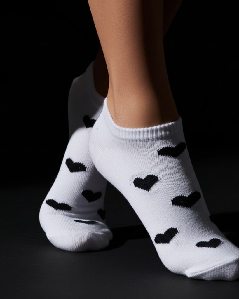 White Ankle Socks with Black Heart Print – Cute, Comfy & Stylish