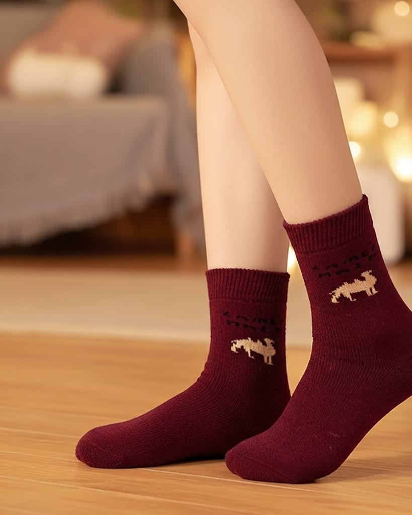 Camel Hair Wool Winter Socks – Ultra Warm & Soft Thermal Socks (Maroon) main view