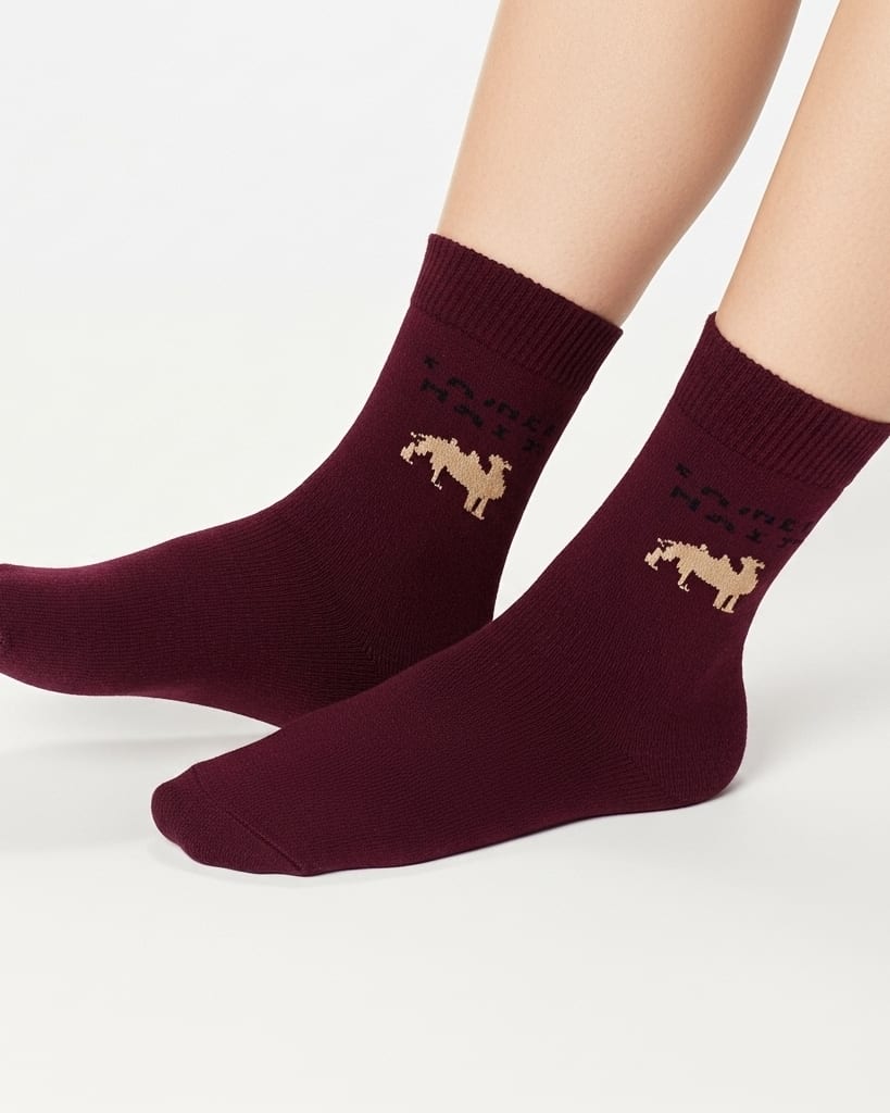 Camel Hair Wool Winter Socks – Ultra Warm & Soft Thermal Socks (Maroon) thumbnail 2