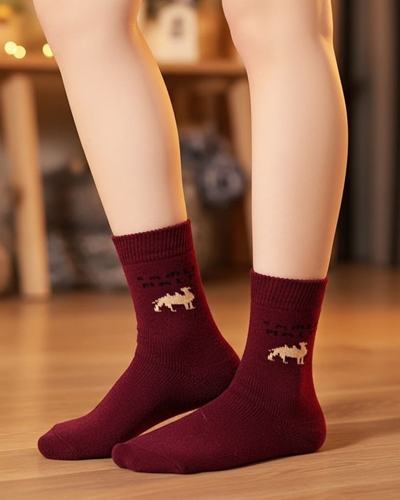 Camel Hair Wool Winter Socks – Ultra Warm & Soft Thermal Socks (Maroon) thumbnail 3