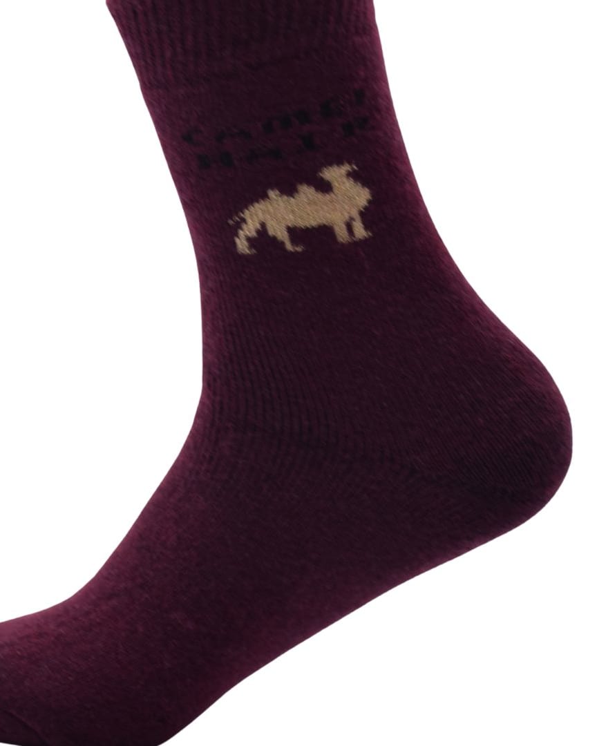 Camel Hair Wool Winter Socks – Ultra Warm & Soft Thermal Socks (Maroon) thumbnail 4
