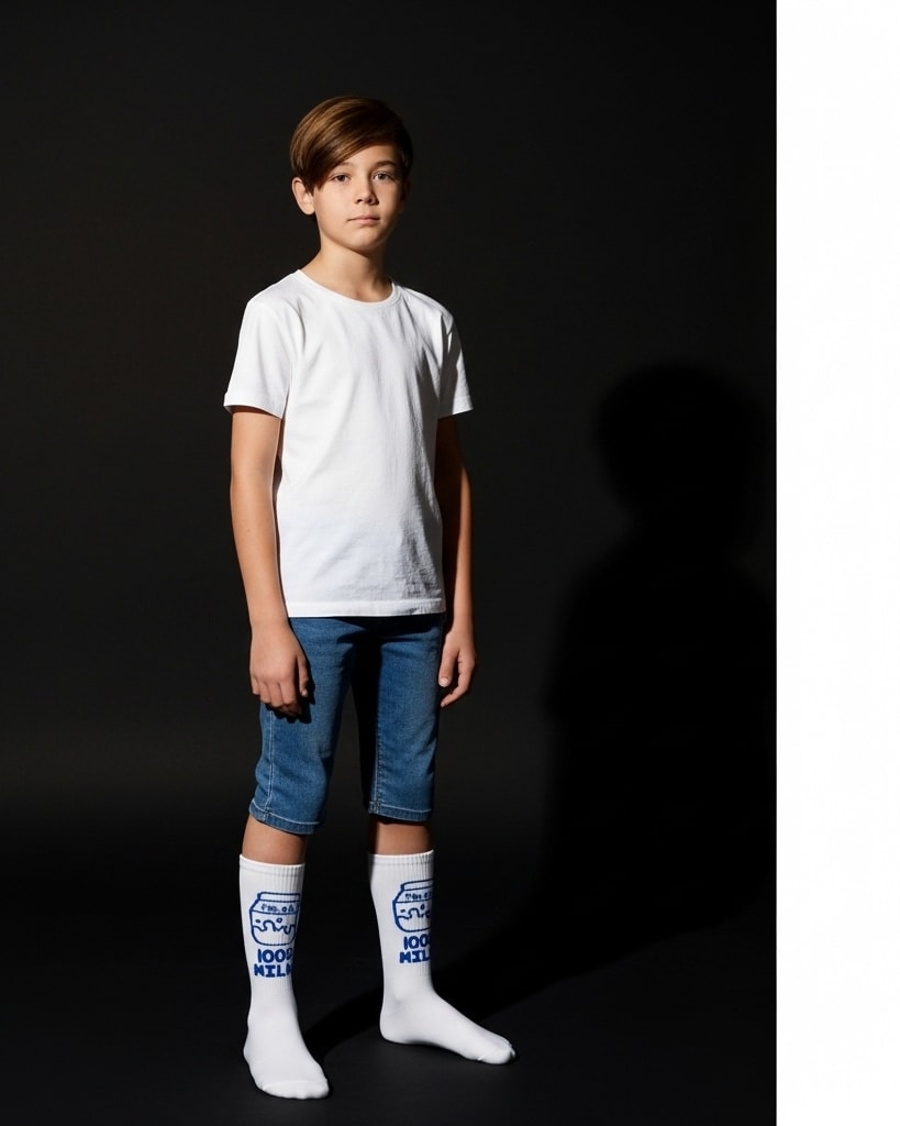 100% Milk Graphic Crew Socks – White