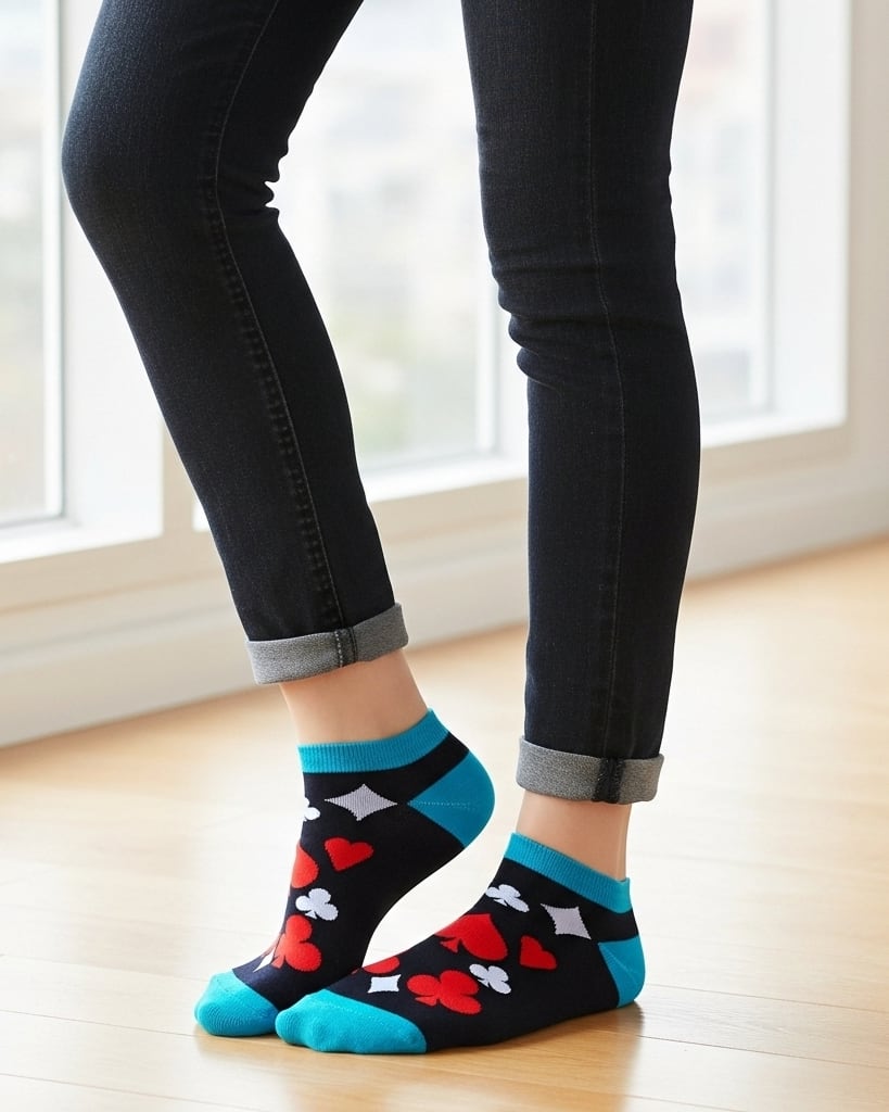 Black Playing Card Print Ankle Socks – Stylish & Comfortable thumbnail 2