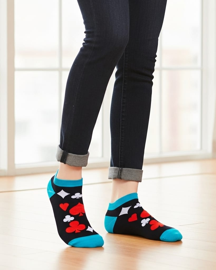 Black Playing Card Print Ankle Socks – Stylish & Comfortable thumbnail 3