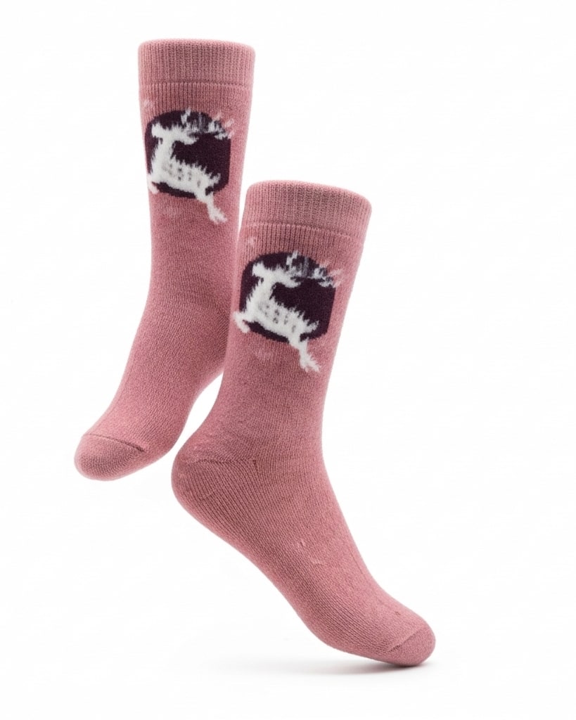 Warm Wool Blend Crew Socks in Rose Pink with Abstract Pattern thumbnail 1