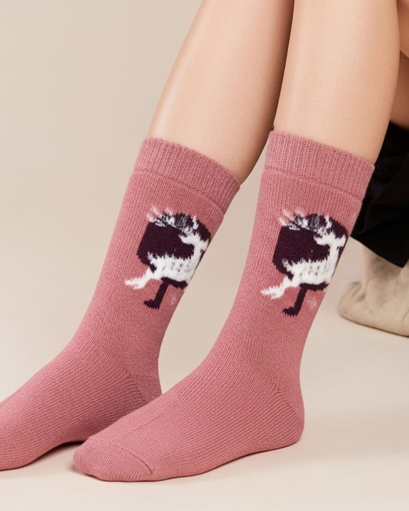 Warm Wool Blend Crew Socks in Rose Pink with Abstract Pattern thumbnail 3