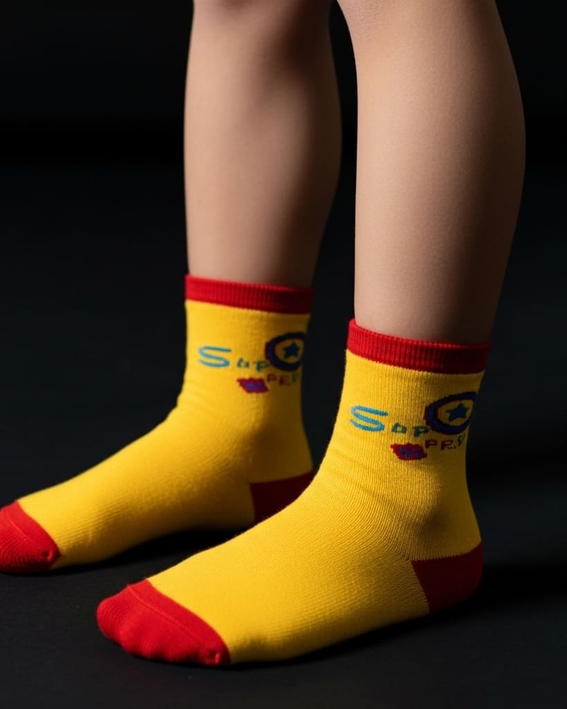 Kids Yellow Superhero-Themed Socks – Soft Cotton Blend with Fun Design thumbnail 3
