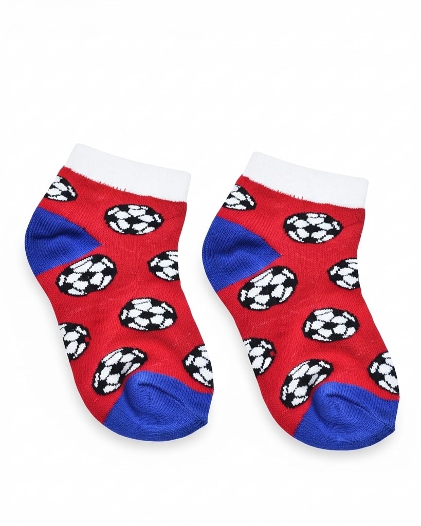 Red Soccer Ball Print Ankle Socks – Fun & Sporty for Kids