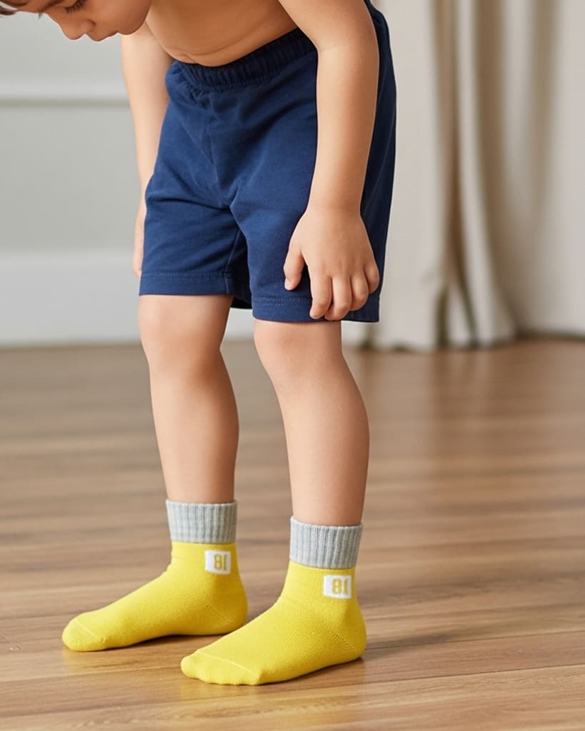 Unisex Yellow Ankle Socks with Grey Cuffs – Soft Cotton Blend thumbnail 1
