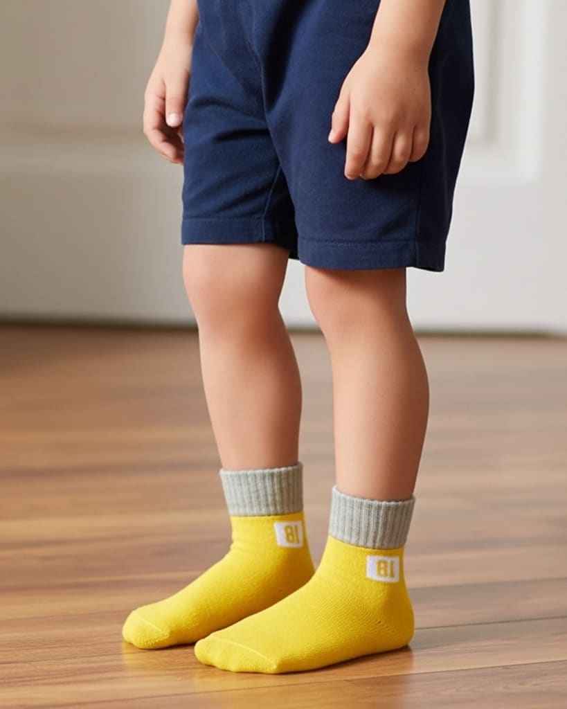 Unisex Yellow Ankle Socks with Grey Cuffs – Soft Cotton Blend thumbnail 2