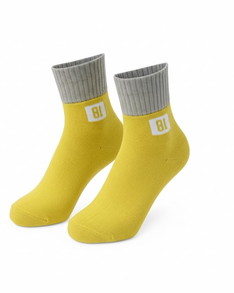 Unisex Yellow Ankle Socks with Grey Cuffs – Soft Cotton Blend thumbnail 3