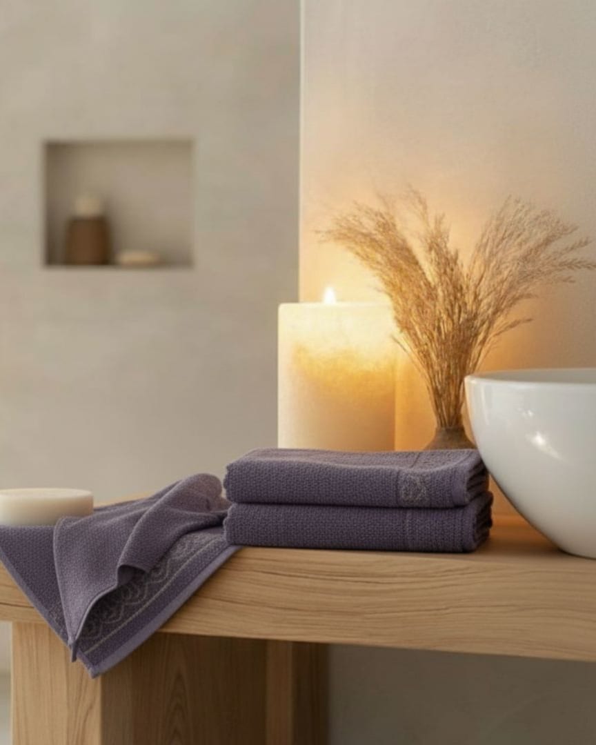 Premium Absorbent Lavender Purple Cotton Bath Towel with Elegant Border Design – 510 GSM, Large Size (130×65 cm) thumbnail 1