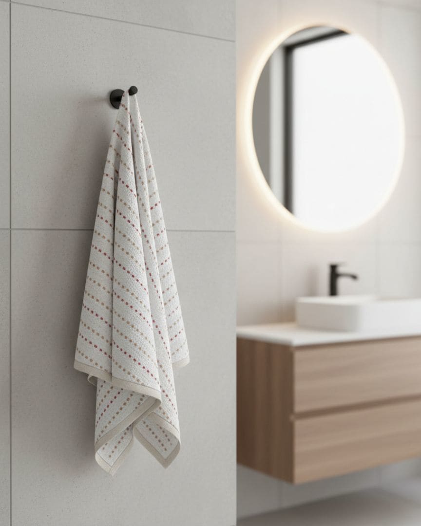 Super Absorbent White Multicolor Dotted Cotton Bath Towel – 480 GSM Large Size (130×75 cm) Soft & Quick Dry thumbnail 1