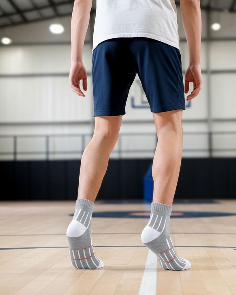Men’s Ankle-Length Socks – Grey with White & Orange Pattern