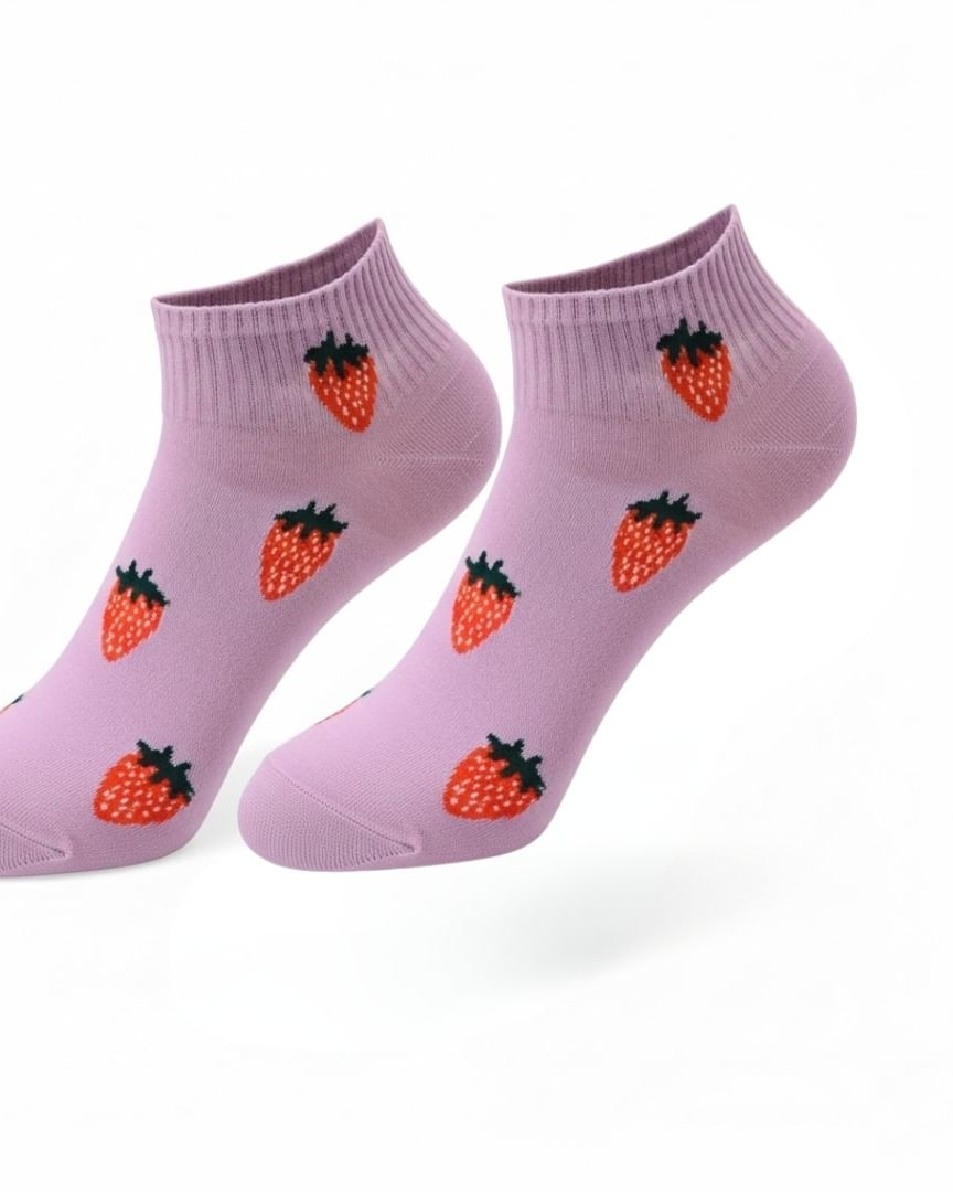 Pink Ankle Socks with Strawberry – Fun & Comfortable Cotton Blend thumbnail 3