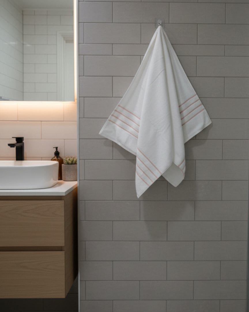Quick Dry Cotton White Bath Towel with Elegant Stripe Design – 580 GSM, Large Size 140×70 cm, Ultra Soft & Super Absorbent thumbnail 1