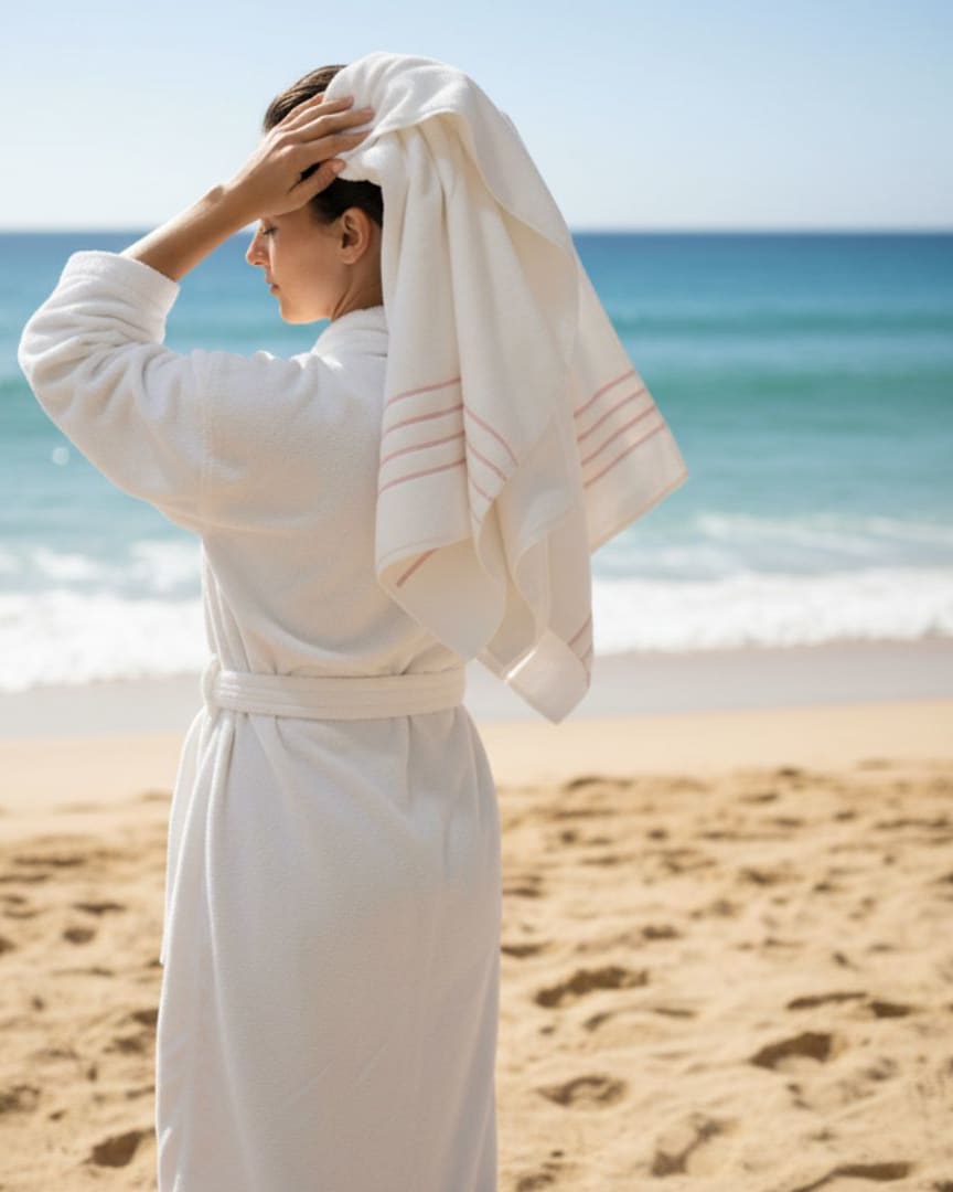 Quick Dry Cotton White Bath Towel with Elegant Stripe Design – 580 GSM, Large Size 140×70 cm, Ultra Soft & Super Absorbent thumbnail 2