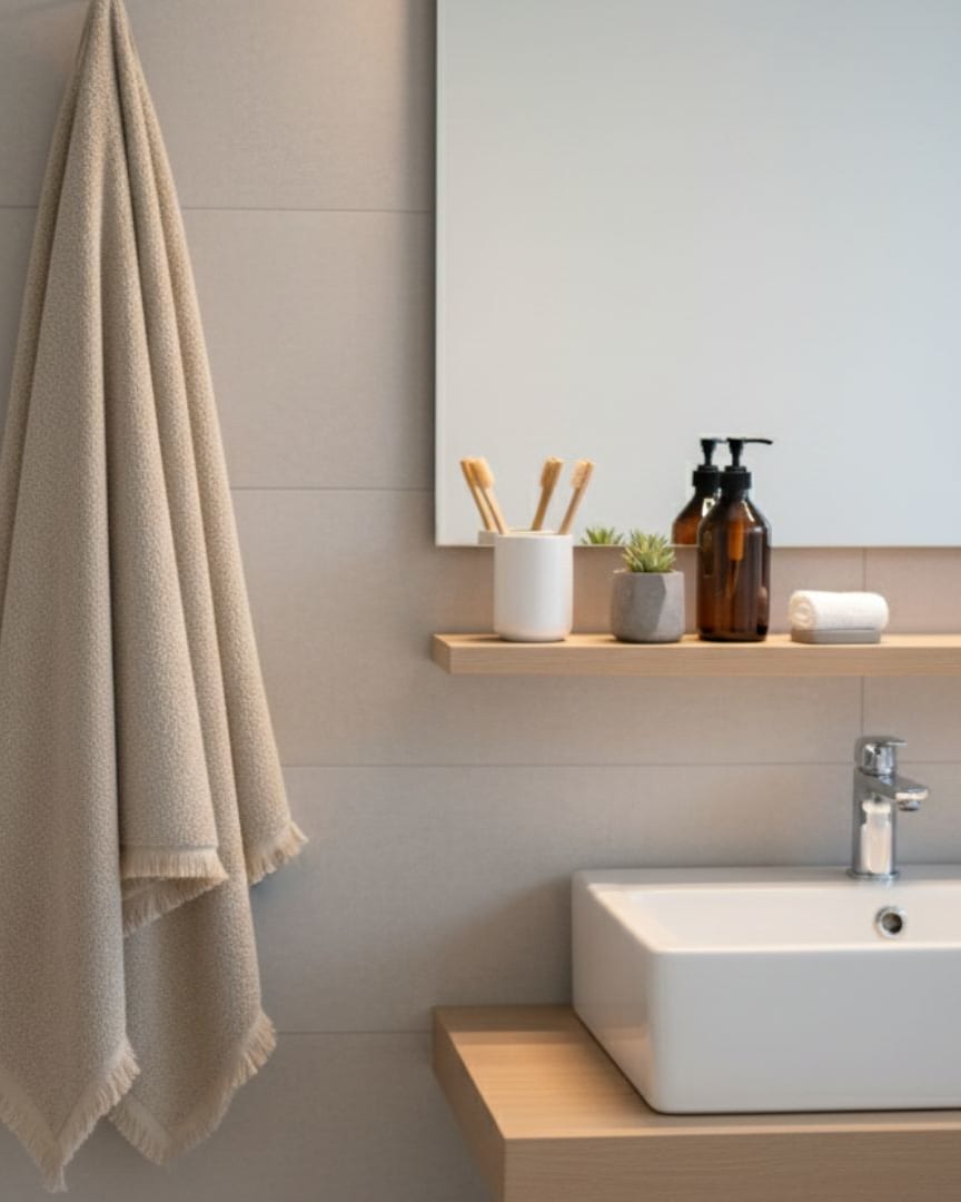 Quick Dry Beige Cotton Bath Towel – 690 GSM Extra Soft & Absorbent, Large Size (145×80 cm) thumbnail 1