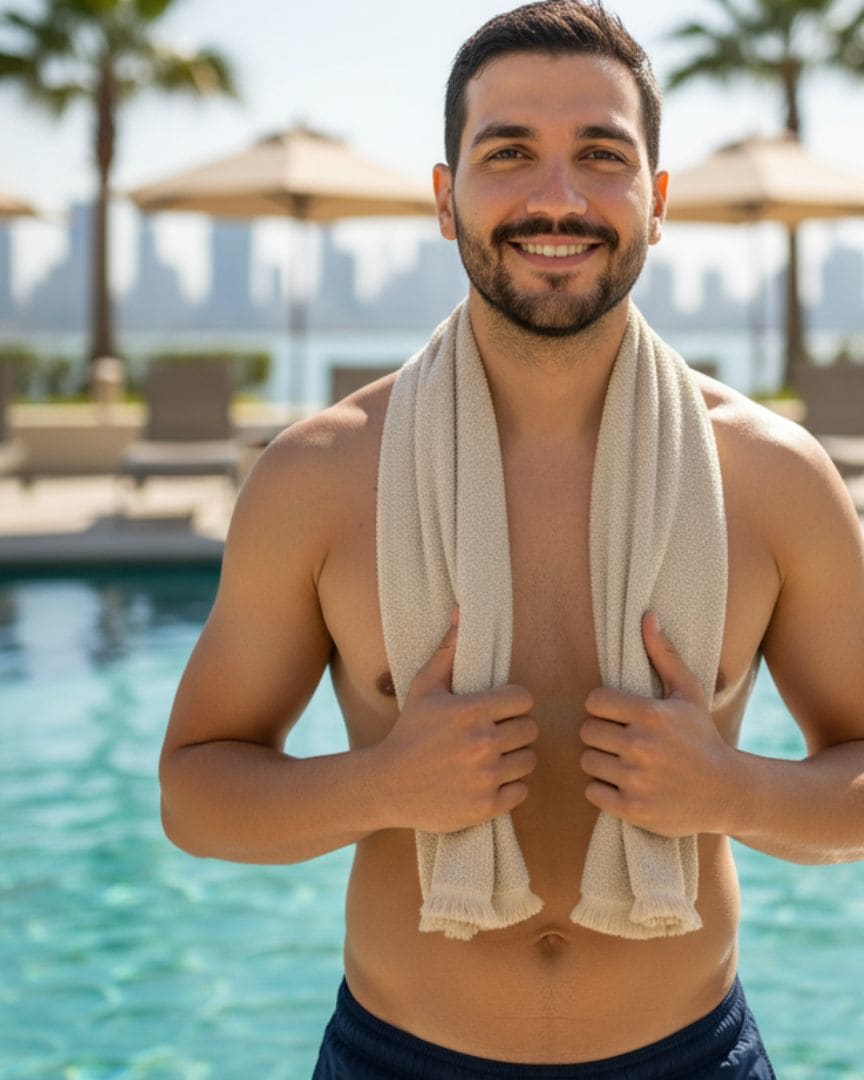 Quick Dry Beige Cotton Bath Towel – 690 GSM Extra Soft & Absorbent, Large Size (145×80 cm) thumbnail 3