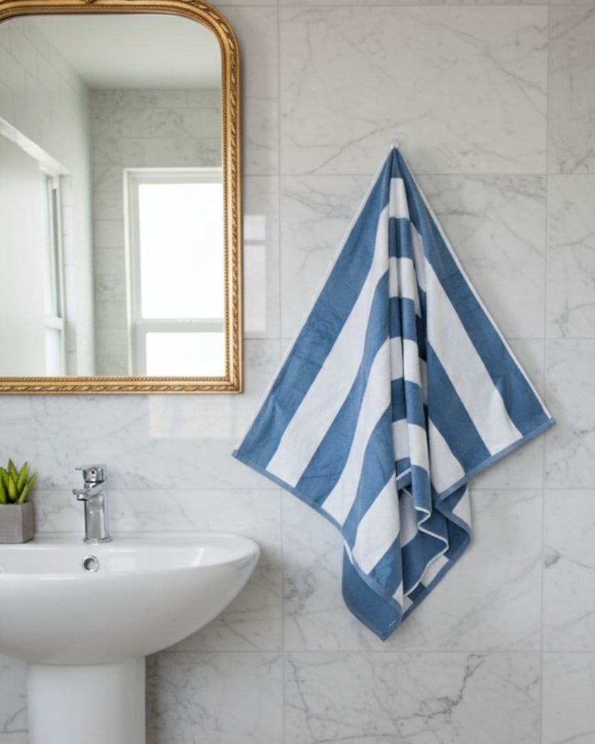 Blue & White Stripes Premium Absorbent Cotton Bath Towel – 585 GSM Extra Large (165×90 cm) Ultra Soft & Quick Dry